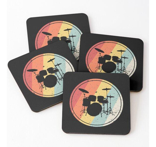 Set Posavasos Baterista Retro Vintage Drum Kit Calidad Premi