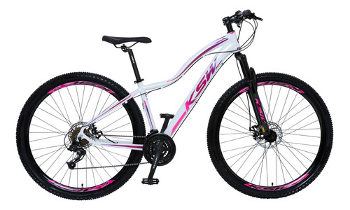 Bicicleta Mwza Aro 29 Ksw Alumínio 24v Shimano Cor Branco/pink_violeta Tamanho Do Quadro 17