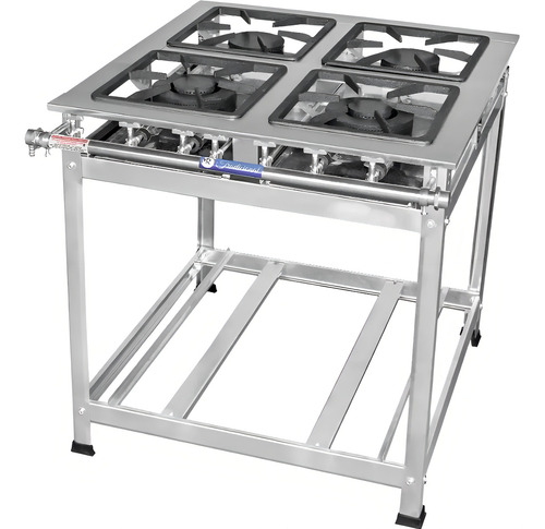 Fogão Industrial 4 Bocas Inox A Gás 30x30 Misto B/pressão P5 Cor Prateado
