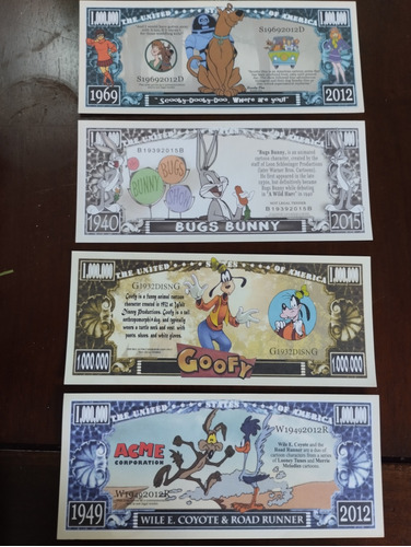 Billetes Bugs Bunny,tom & Jerry, Scooby Doo 