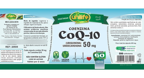 Kit 3 Coenzima Coq-10 - 50 Mg Unilife 60 Capsulas Veganas