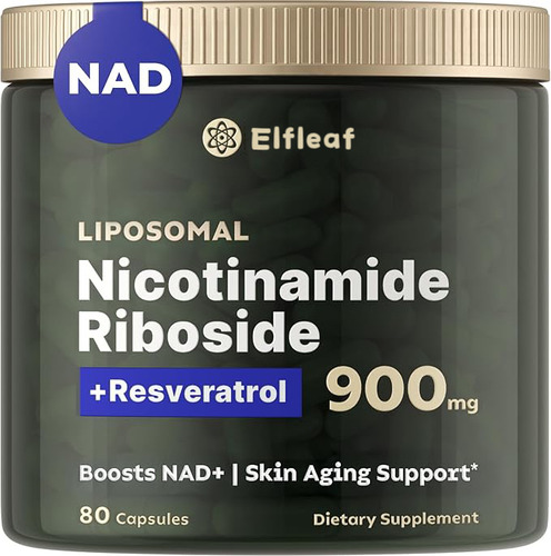 Elfleaf Nicotinamida Ribosida Liposomal Con Resveratrol Y Quercetina Suplementos Nad Alta Pureza 80 Cápsulas Verde