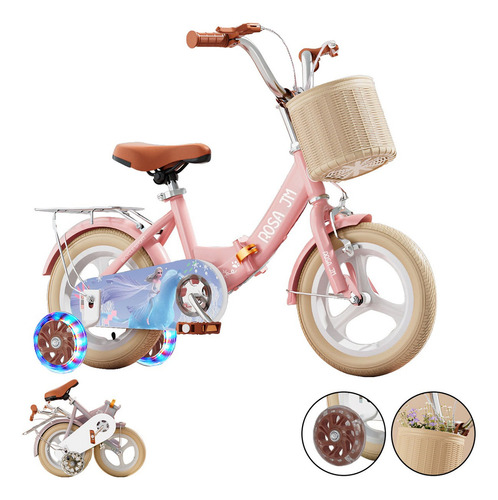 Bicicleta Infantil De 12 Pulgadas Plegable Con Un Solo Clic Color Rosa Tamaño Del Cuadro 12