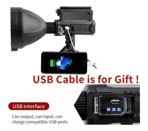 Foco Linterna Led Largo Alcance 600 Metros Usb Trípode Led