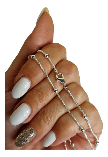 Cadena Espiga Con Bolitas Por 50cm Plata 925 Italiana Plateado