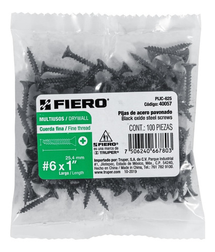 Bolsa Con 100 Pijas Multiusos Cuerda Cerrada #6 X 1 Fiero