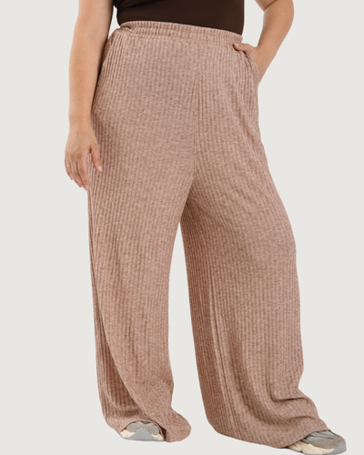 Pantalon Palazzo Mujer Lanilla Tiro Alto Moda Talles Grandes