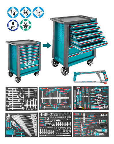 Carro Gabinete Metálico 7 Cajones + 328 Herramientas Total