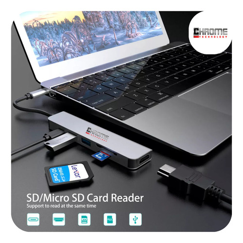 Hub Usb Adaptador 7 Em 1 Tipo C Thunderbolt Air M1 M2 Dex Hdmi 4k 7 Em 1 P/ Macbook Air Pro M1 S22 S23 S24 Em Modo Dex Pc Chrome Technology