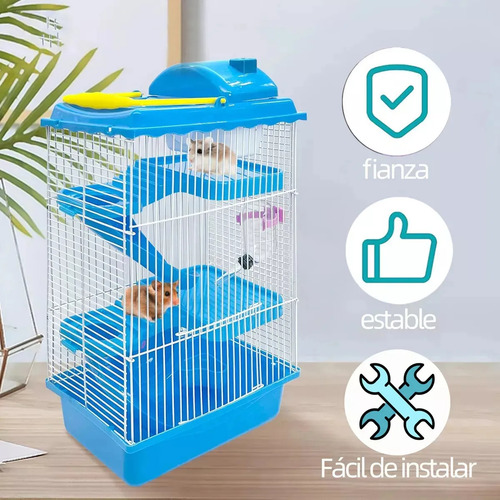 Jaula De Hámster De 4 Pisos Con Tobogán Y Hervidor De Agua Blue