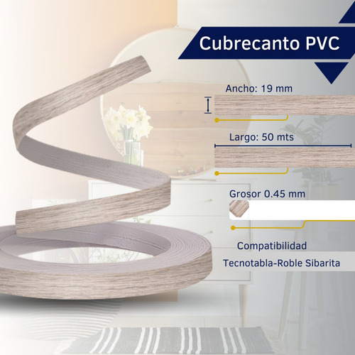 Cubrecanto Pvc .45 Roble Sibarita 19mm X 50mts***