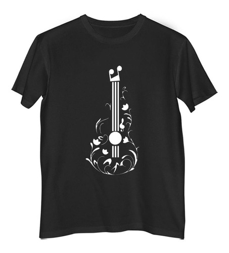 Remera Hombre Color Dibujo Guitarra Flores Arte Dibujo Linea