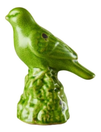 Figura Decorativa Pajaro Con Base Verde Ceramica 18 X 11