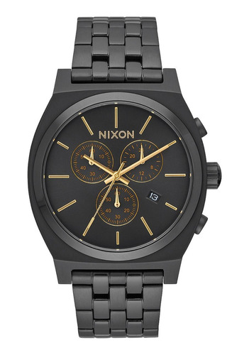 Reloj Nixon Time Teller 39mm Chrono All Black Gold Original 