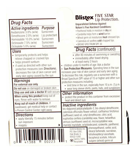Proteção Labial Bálsamo Labial Blistex 5 Estrelas 4,4 Ml Spf