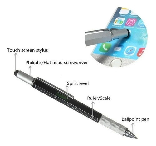 2 Piezas Pluma Multiherramienta Touch Multifunciones 6 En 1