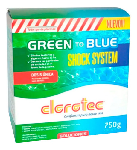 Green To Blue Shock Sistem Para Agua Verde Clorotec | 750g