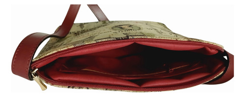 Cartera Bandolera De Gobelino Moda Circular Crema Estampado Níquel Bordó (Usado)