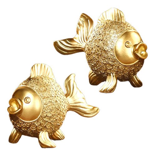 2x Feng Shui Goldfish Escultura Estatuilla Decorativa