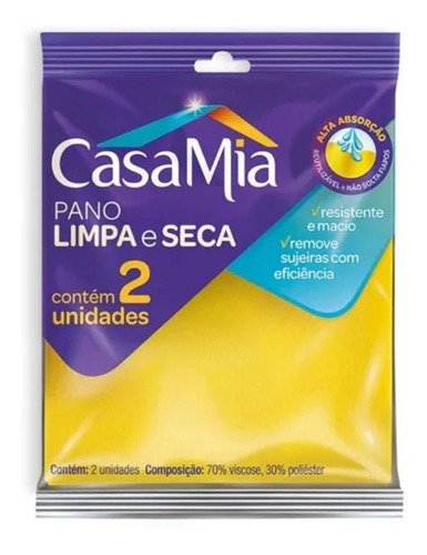 Pano Reutilizável Limpa E Seca 2 Un Alta Absorção Casa Mia Cor Amarelo