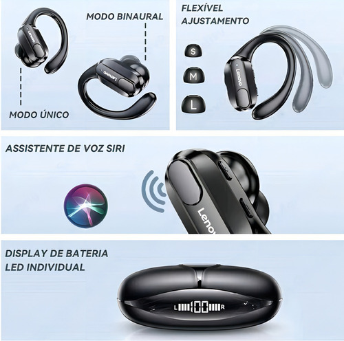 Fone De Ouvido Lenovo Xt80 TWS com Ganchos para Academia/Corrida