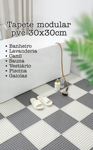 Kit 12 Tapete Modular 30x30 Box Banheiro Chuveiro Vestiário Cor Preto Geométrica