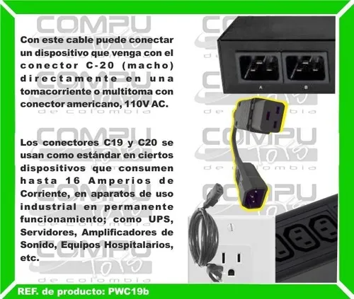 Cable C19 Hembra A Poder Macho Ref: Pwc19b Computoys Sas