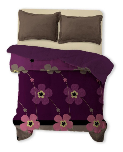 Cobija Melocotton Flannel estampado con diseño violeta de 2.5m x 2.2m