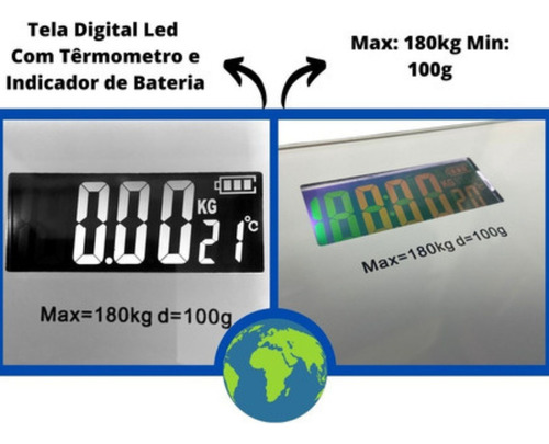 Balança Digital Corporal Banheiro Vidro Até 180kg Branco Branco