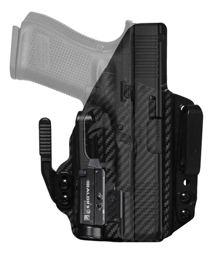Coldre Sabre Kydex Iwb Glock G19 Mos Lanterna Olight Baldr S Cor Preto Fibra De Carbono Orientação Da Mão Destro