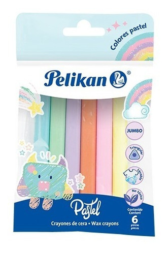 Crayones Triangular Jumbo De Cera Pastel Pelikan X 6 Uds