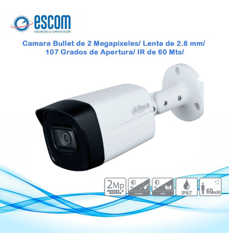 Imagen 2 de 2 de Camara Bala Dahua 2mpx 2.8 Mm 107° Ir 60 Mts Starlight Ip67