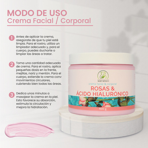 Crema Corporal De Rosas Con Ácido Hialurónico (400g) 6 Pack