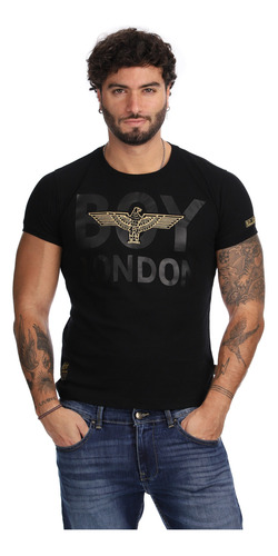 Playera Negra Hombre Manga Corta Águila Dorada Boy London