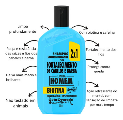 Shampoo Fortal De Cabelos E Barba Homem 2x1 Biotina