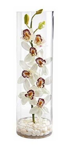 Orquidea Cymbidium Casi Natural Florero De Cilindro Alto Ar