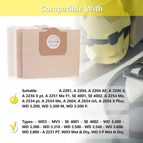 5 Bolsas Papel Para Aspiradora Karcher Wd3/se4001/nt20