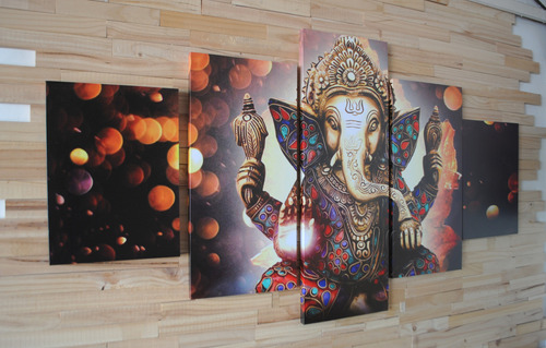 Cuadro Poliptico De Ganesha 150x80 Con Bastidor De Madera