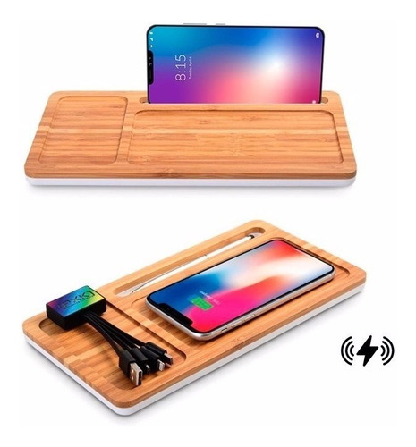 Organizador De Escritorio Bamboo Con Cargador