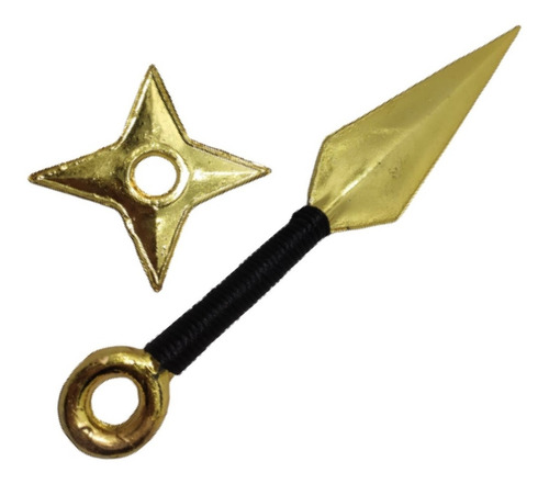 Imagen 2 de 3 de Naruto Shuriken Y Kunai Plastico Dorado Arma Ninja Sasuke