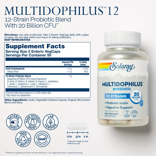 Probiótico Solaray Multidophilus 12, Cepa 20 Bilhões De Cfu