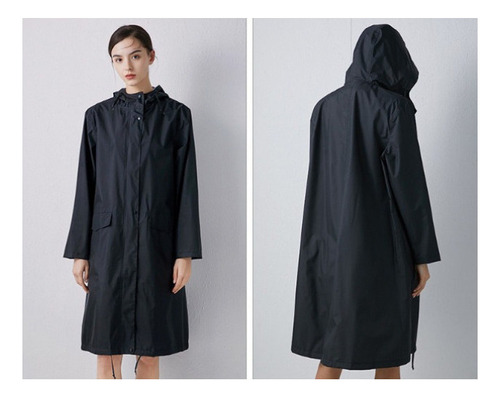 Gabardina Impermeable Mujer Color Sólido Con Capucha