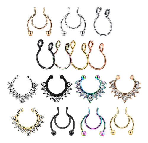 15 Anillos De Nariz Falsos De Acero Inoxidable Para Piercing