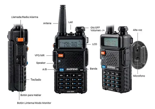 Handy Radio Transmisor Baofeng Bf-uv-5r Vox Dual Band 1800 Bandas De Frecuencia 400-480 Mhz Color Negro