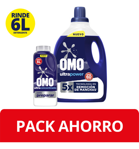 Pack Omo Líquido Botella 3l + Omo Líquido Para Diluir 500ml