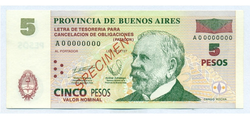 Coleccion Bono 5 Patacon 2001 Specimen Sin Circular Unc