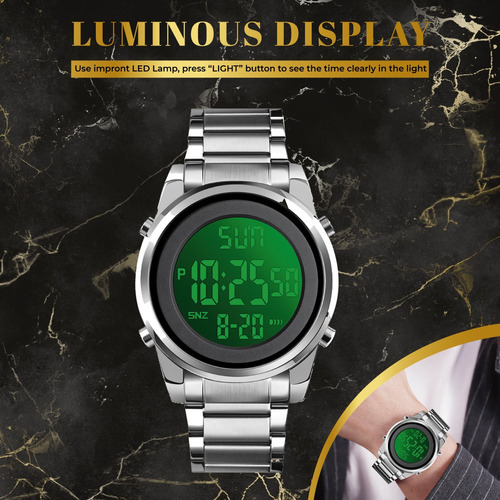 Imagen 7 de 8 de Reloj Elegante Burk 1611 Digital Cronometro Alarma Luz ! Color De La Malla Plateado