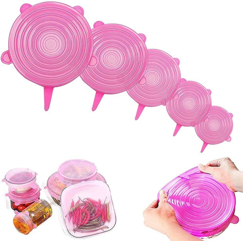 Tapaderas Elásticas Silicon Reutilizables Flex 6 Pz Premium Color Rosa