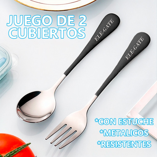 Cubiertos Set 2 Piezas Portátil Estuche Acero Inoxidable