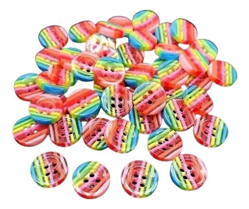 Botones Multicolor X 12mm - 4 Agujeros Arco Iris Acrilicos